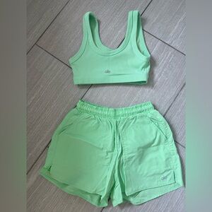ALO Yoga Mint Green Athletic Shorts and Top Set